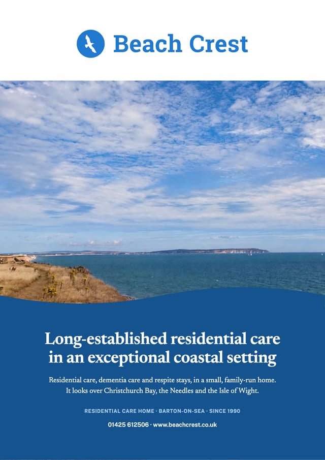The front cover of the Beach Crest brochure, with the clifftop view.